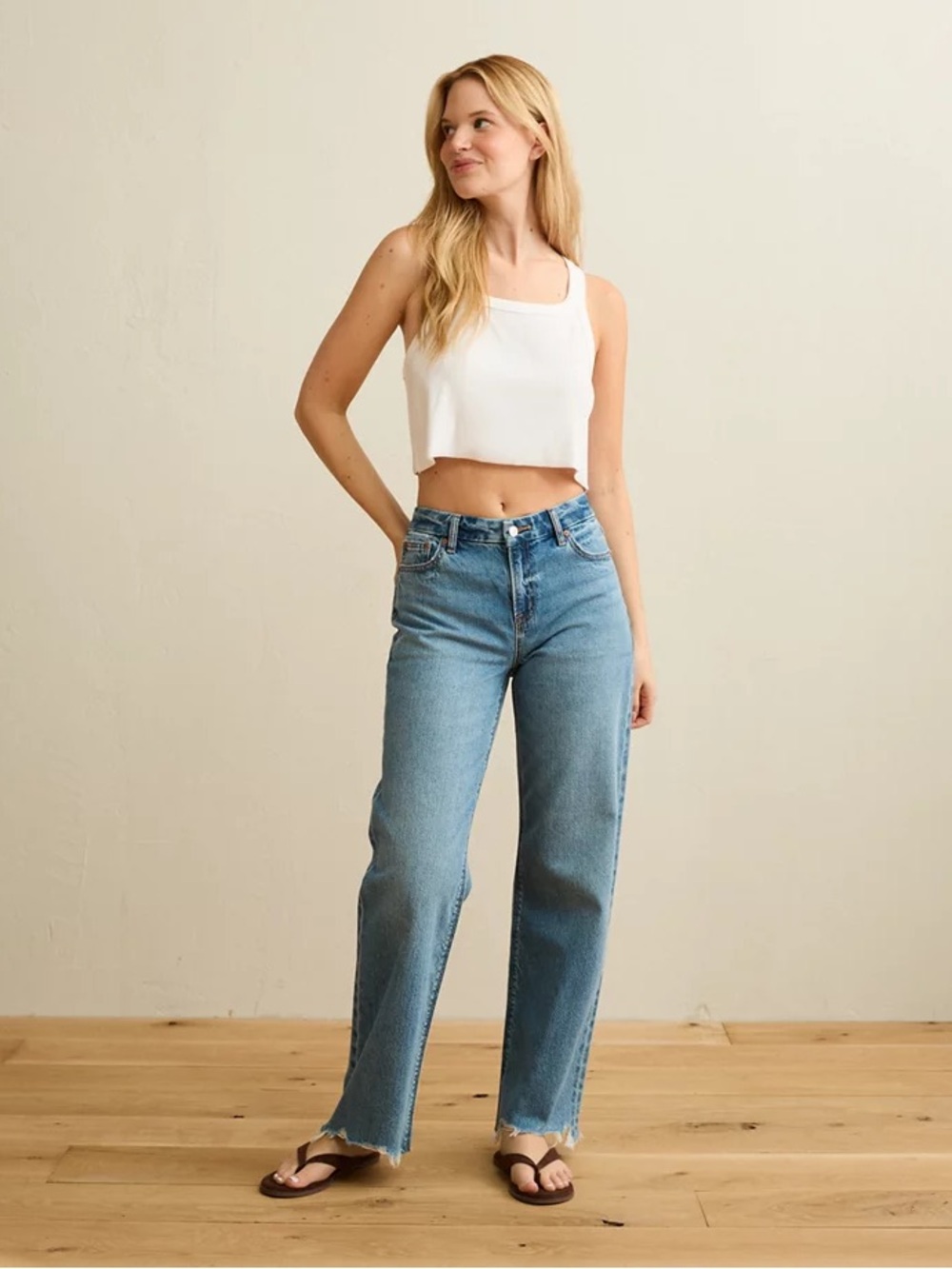 American Eagle AE Curvy High Waisted Stovepipe Jean Raw Hem Size 2 Long